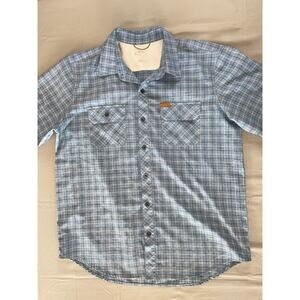 Orvis Short Sleeve Button Front Men's Tech Shirt/ Blue Check, Men's XL? EUC!!